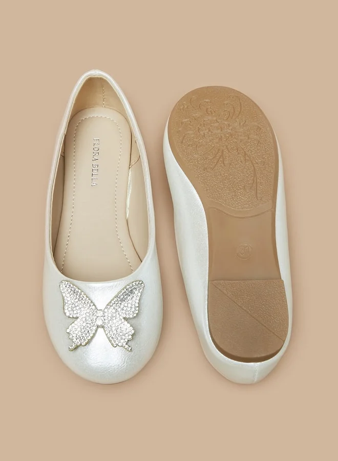 Flora Bella By Shoexpress Girl's Butterfly Embellished Slip-On Round Toe Ballerina Shoes