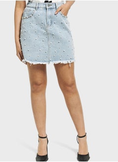Embellished Denim Mini Skirt