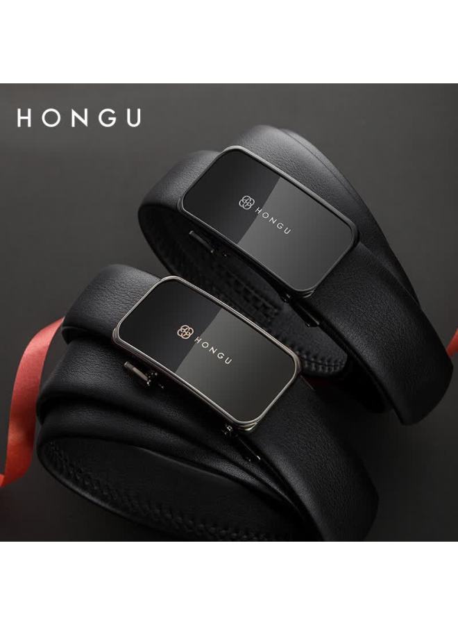 Hongu Men's Genuine Leather Belt Automatic Buckle Top Layer Cowhide Waist Belt 120cm Birthday Gift - Image 1