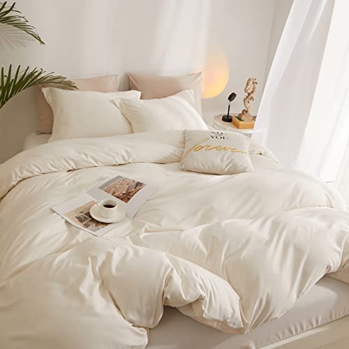 AMWAN Cream White Duvet Cover Full Size Soft Washed Microfiber Ivory Duvet Cover with Zipper Closure Boho 3 Pieces Bedding Set Off White Comforter Cover 1 Cream Duvet Cover 80”x90” with 2 Pillowcases - Image 3