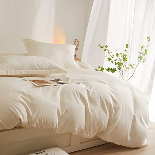 AMWAN Cream White Duvet Cover Full Size Soft Washed Microfiber Ivory Duvet Cover with Zipper Closure Boho 3 Pieces Bedding Set Off White Comforter Cover 1 Cream Duvet Cover 80”x90” with 2 Pillowcases - Image 5