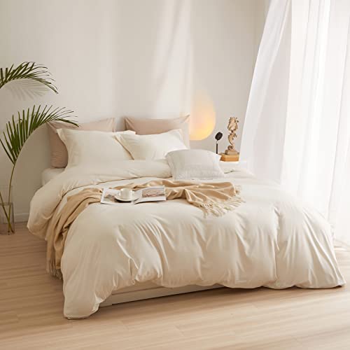 AMWAN Cream White Duvet Cover Full Size Soft Washed Microfiber Ivory Duvet Cover with Zipper Closure Boho 3 Pieces Bedding Set Off White Comforter Cover 1 Cream Duvet Cover 80”x90” with 2 Pillowcases - Image 2