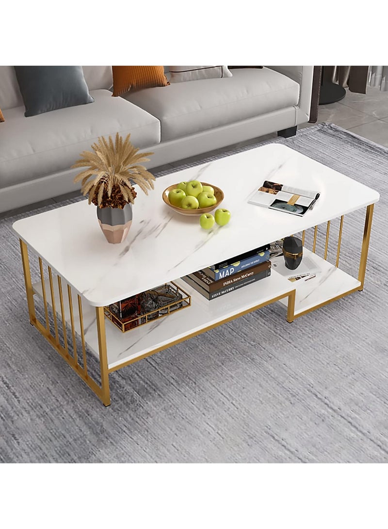 طاولة قهوة، طاولة غرفة معيشة فيلا شقة 120x60x42 سم سطح طاولة كبير طاولة جانبية سميكة طاولة طعام خشبية بنمط رخامي - Image 1