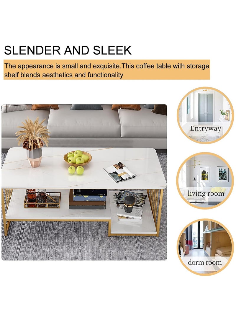 طاولة قهوة، طاولة غرفة معيشة فيلا شقة 120x60x42 سم سطح طاولة كبير طاولة جانبية سميكة طاولة طعام خشبية بنمط رخامي - Image 2