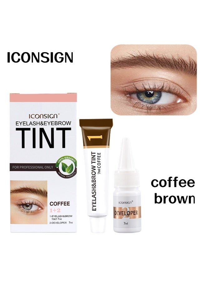 إيكونساين مجموعة صبغ الرموش والحواجب 2 في 1، مجموعة صبغ احترافية للرموش والحواجب، لون يدوم حتى 6 أسابيع، صبغ الشعر بتقنية صالونية في المنزل، 7 مل (بني قهوة) - Image 1