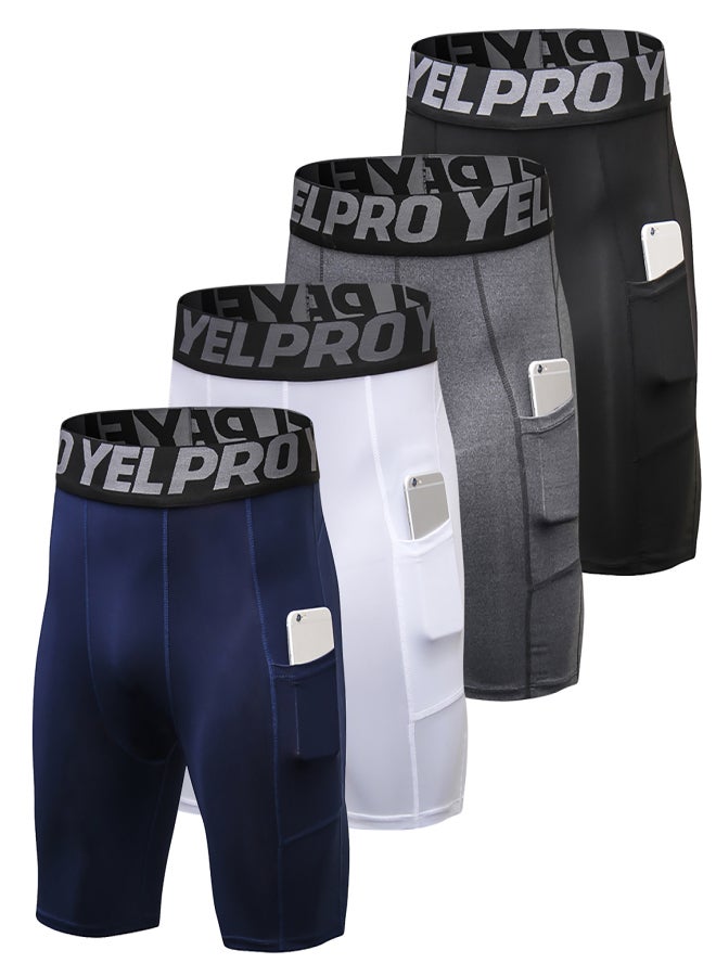 YEL PRO 4 Packs Men Compression Shorts Active Workout Underwear with Pocket - Image 1