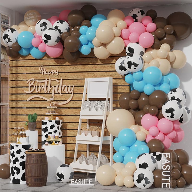 EASUTE Cow Balloon Garland Arch Kit 145pcs Blue Brown Balloons Cow Print Latex Balloon for Birthday Babyshower Farm Western Cowboy Cowgirl Theme Boots or Bows Gender Reveal Decorations Party Supplies - Image 1