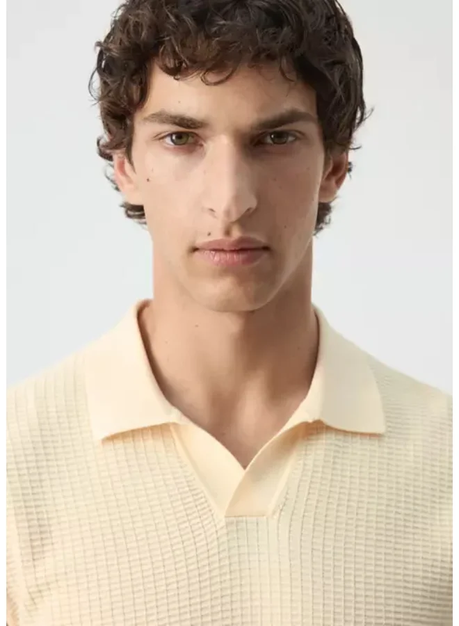Mango Man 11-AMARILLO PASTEL 100% Cotton Knitted Polo Shirt for Men | Best Price UAE