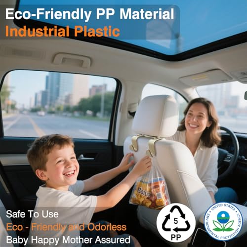 KULOLO Car Seat Hooks & Purse Holder - 4 Pack Boxed,55 lb Heavy Duty,Eco PP Car Hooks for Purse/Bag/Baby Gear/Gym Bag/Groceries/Cup/,Fits 0.32-0.55”Car Headrest Rods (Beige) - Image 3