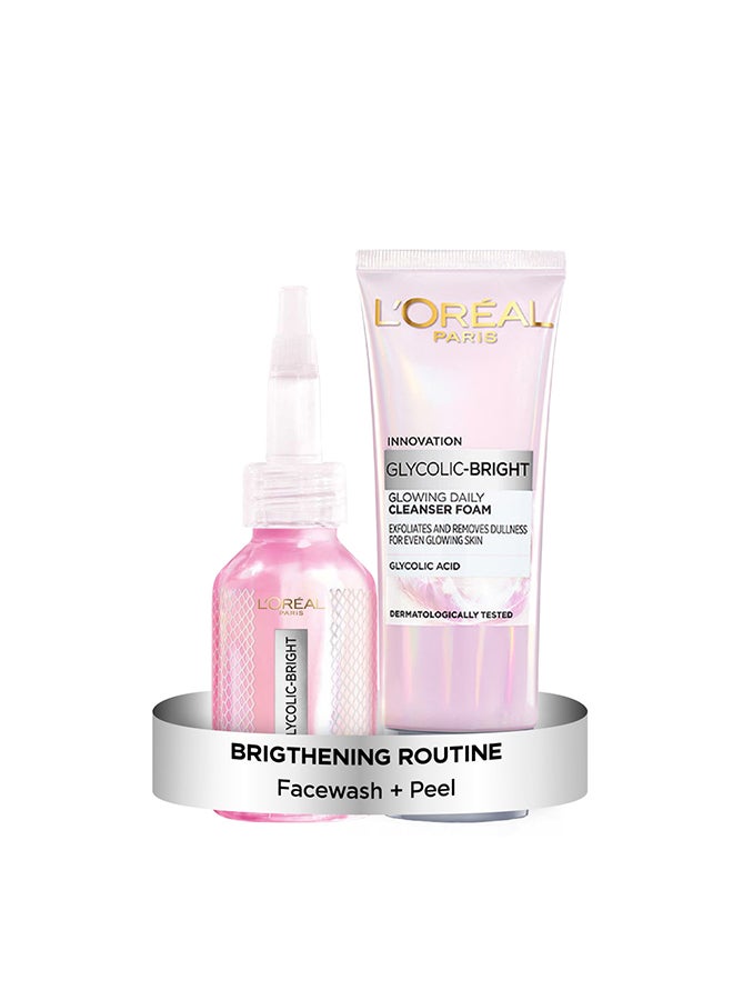 L'OREAL PARIS غسول جلوي مضيء يومي مع حمض الجليكوليك - 100 مل وحزمة سيروم تقشير مضاد للبقع الداكنة مع حمض الجليكوليك - Image 1