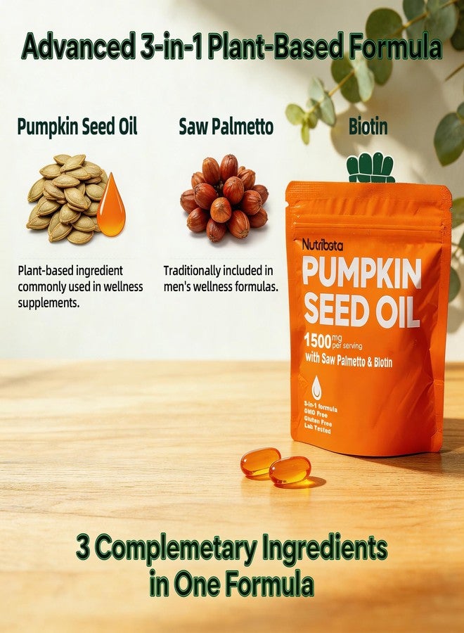 Nutribota Pumpkin Seed Oil Supplement 1500 mg per Serving with Saw Palmetto & Biotin, Advanced 3-in-1 Plant-Based Men’s Wellness & Hair Nutrition Formula, Non-GMO, Gluten Free, Lab Tested Softgels - Image 5