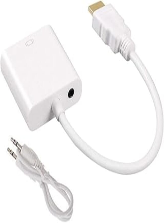 OR 1080P HDMI Male to VGA with Audio HD Video Cable Converter Adapter for PC avi 1080P HDMI Male to VGA with Audio HD Video Cable Converter Adapter for PC (White)