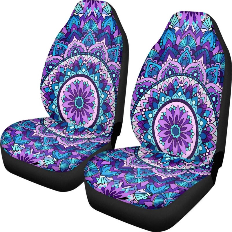 Pehede Car Seat Cover Purple Mandala Flower Pattern Front for Cars, Easy to Install Cover Set, Accessories Auto Trucks Van SUV,2 Packs - Image 1