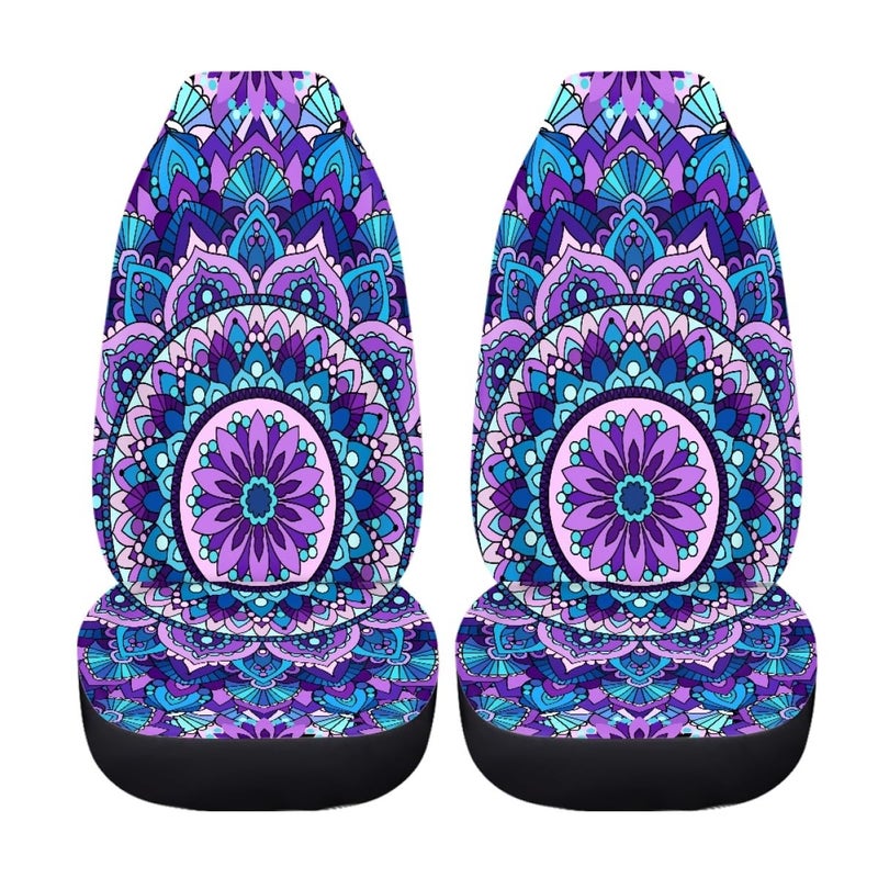Pehede Car Seat Cover Purple Mandala Flower Pattern Front for Cars, Easy to Install Cover Set, Accessories Auto Trucks Van SUV,2 Packs - Image 5