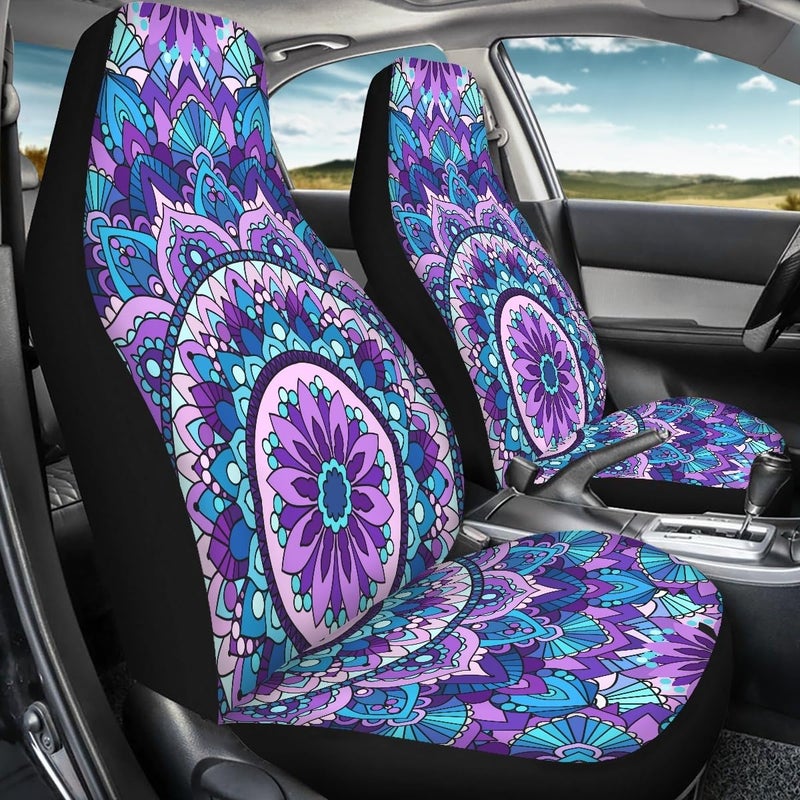 Pehede Car Seat Cover Purple Mandala Flower Pattern Front for Cars, Easy to Install Cover Set, Accessories Auto Trucks Van SUV,2 Packs - Image 4