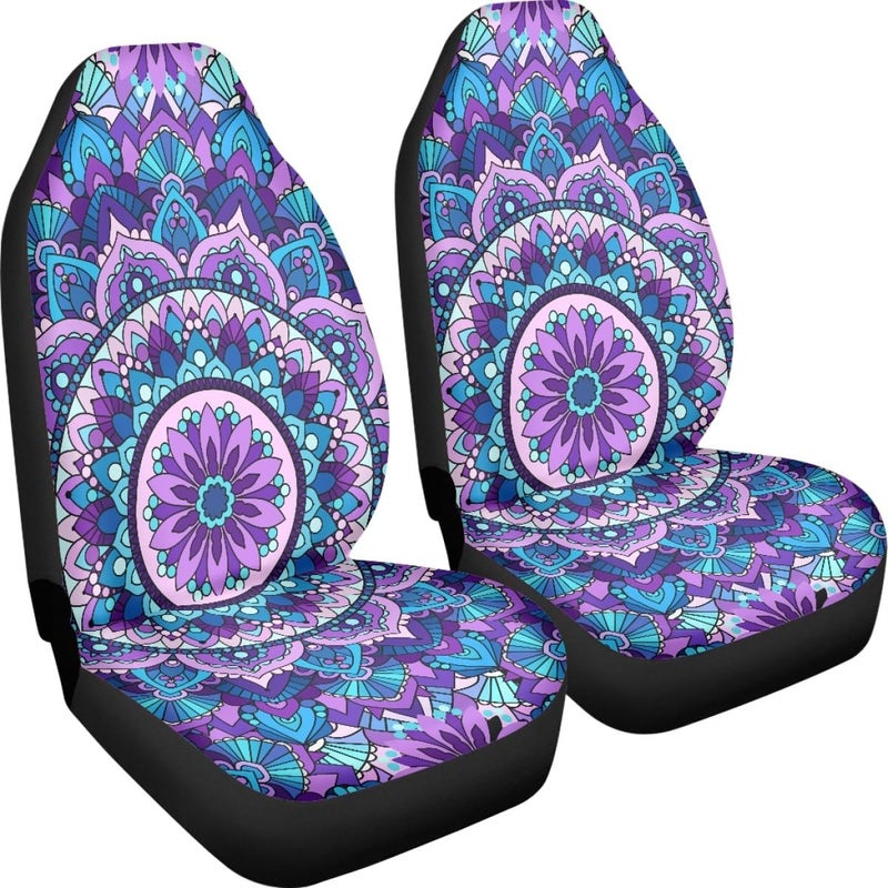 Pehede Car Seat Cover Purple Mandala Flower Pattern Front for Cars, Easy to Install Cover Set, Accessories Auto Trucks Van SUV,2 Packs - Image 3