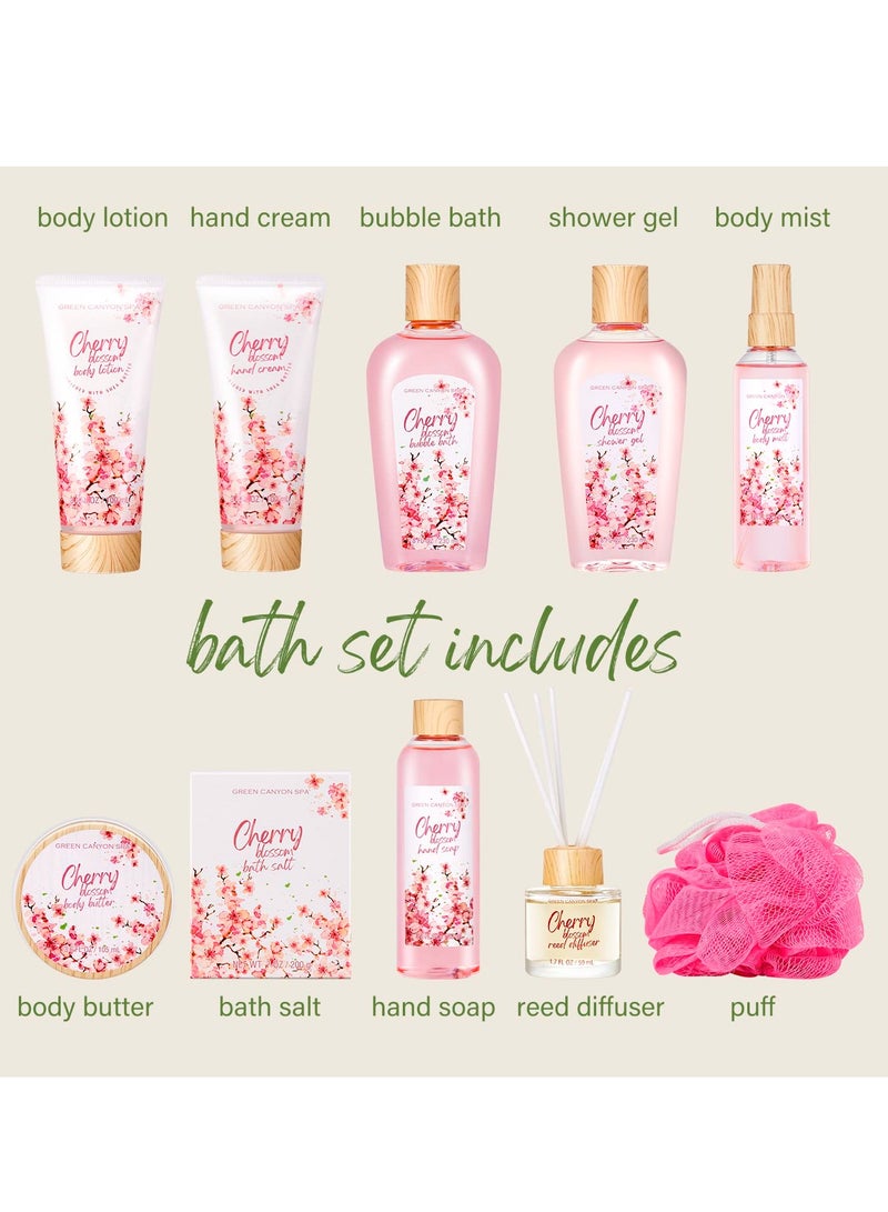 spa luxetique Green Canyon Spa Gifts Baskets for Women, 11pcs Cherry Blossom Spa Relaxing Gift Bags Sets with Shower Gel, Body Lotion, Birthday Anniversary Gift Baskets for Her,Mothers Day Gifts  - Image 3