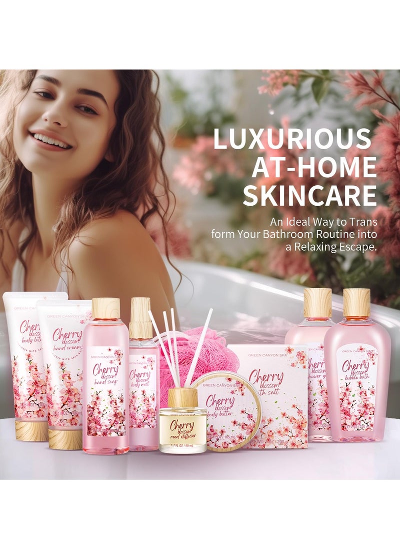 spa luxetique Green Canyon Spa Gifts Baskets for Women, 11pcs Cherry Blossom Spa Relaxing Gift Bags Sets with Shower Gel, Body Lotion, Birthday Anniversary Gift Baskets for Her,Mothers Day Gifts  - Image 2