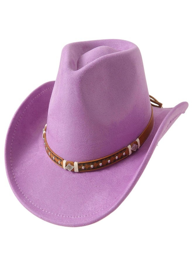 Jastore Faux-Suede Cowboy Hat for Kids Girls Boys with Shapeable Wide Brim Western Hats for Cowboys and Cowgirls (US, Age, 6 Years, 12 Years, Purple) - Image 2