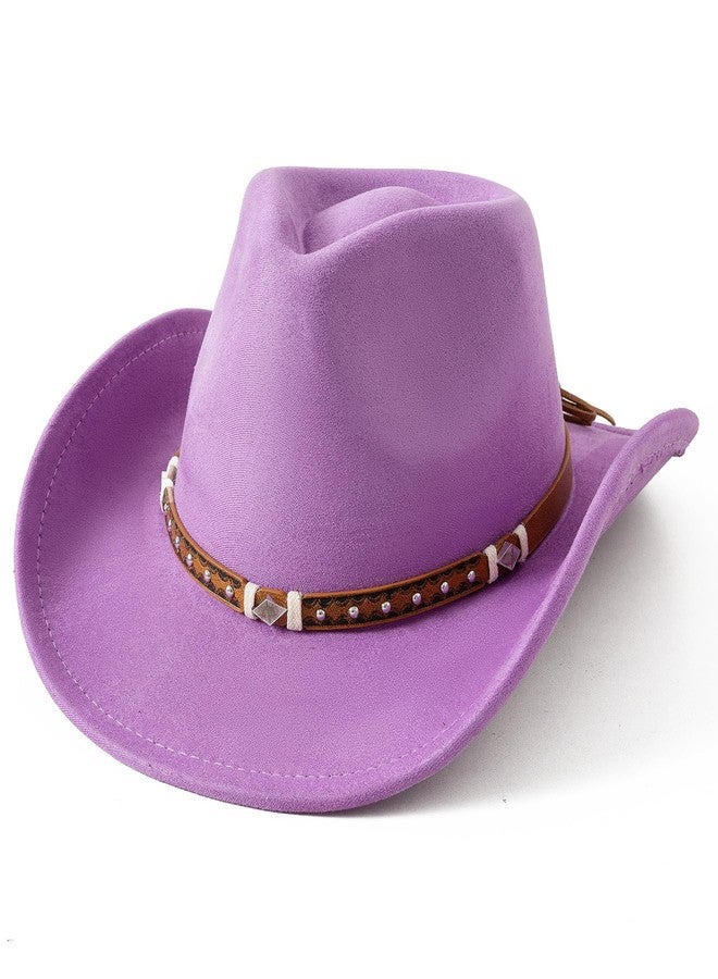 Jastore Faux-Suede Cowboy Hat for Kids Girls Boys with Shapeable Wide Brim Western Hats for Cowboys and Cowgirls (US, Age, 6 Years, 12 Years, Purple) - Image 1