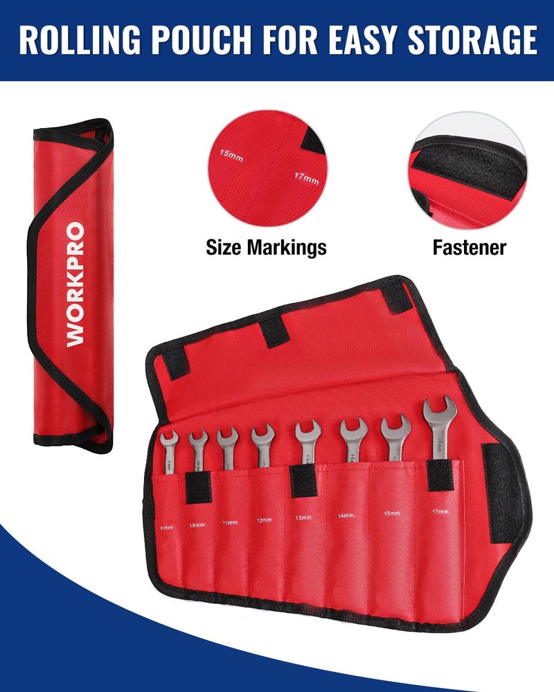 WORKPRO 8-piece Flex-Head Ratcheting Combination Wrench Set, SAE 5/16-3/4 in, 72-Teeth, CR-V Constructed, Nickel Plating with Organizer Bag - Image 5