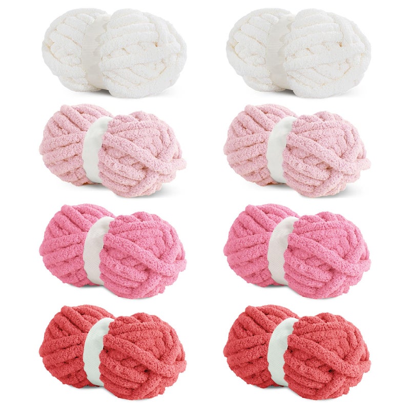 HOMBYS 8 Pack Assorted Chunky Yarn for Crocheting,Super Bulky Large Soft Fluffy Yarn,Plush Fuzzy Yarn,Thick Chenille Yarn for Hand Knitting/Arm Knitting,Red Gradient(27yds,8 oz Each Skein) - Image 1