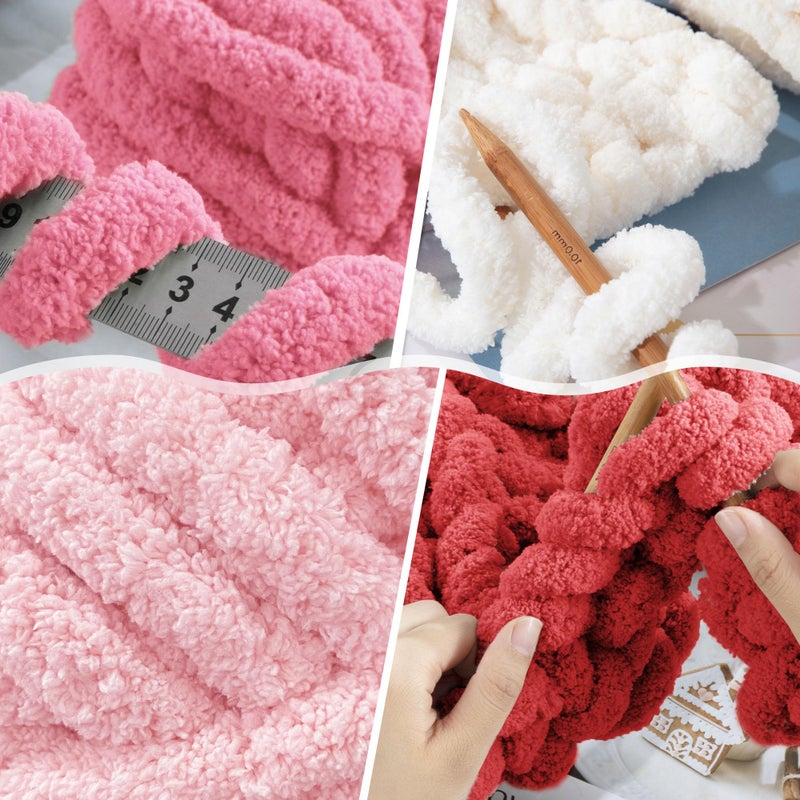 HOMBYS 8 Pack Assorted Chunky Yarn for Crocheting,Super Bulky Large Soft Fluffy Yarn,Plush Fuzzy Yarn,Thick Chenille Yarn for Hand Knitting/Arm Knitting,Red Gradient(27yds,8 oz Each Skein) - Image 5