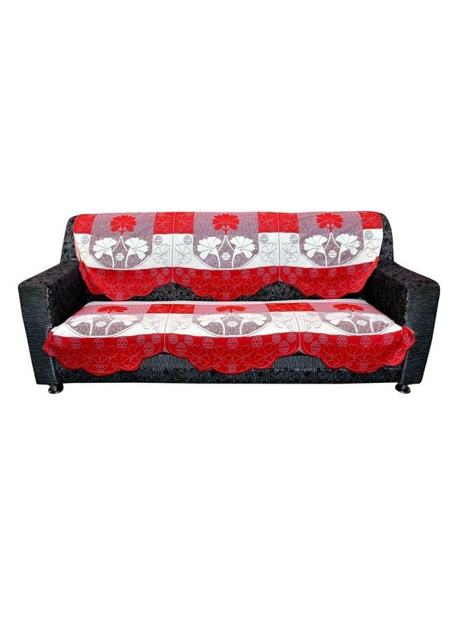 Kuber Industries Flower Cotton 2 Piece 3 Seater Sofa Cover (Maroon) - CTKTC022243 - Image 5