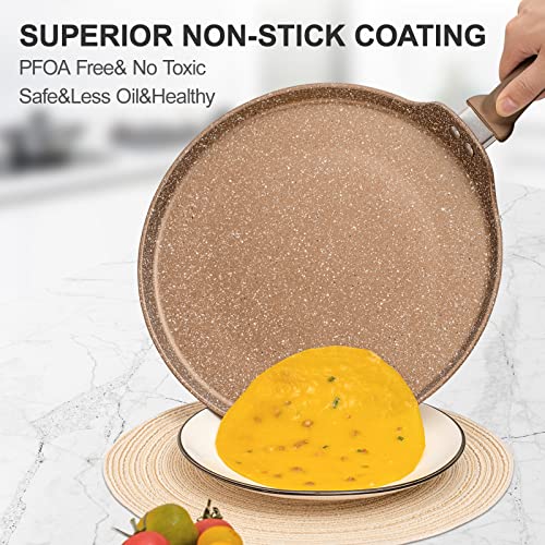 Innerwell 11 inch Nonstick Crepe Pan, Granite Coating Flat Skillet Dosa Tawa Tortilla Pan, Large Pancake Griddle Comal Pan, Compatible with All Stovetops, PFOA Free - Image 2