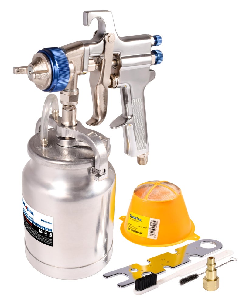 Dynastus 33 oz Siphon Feed Spray Gun 25mm Nozzle for Spraying OilBased or Latex Paints with Filtering and Cleaning Kits