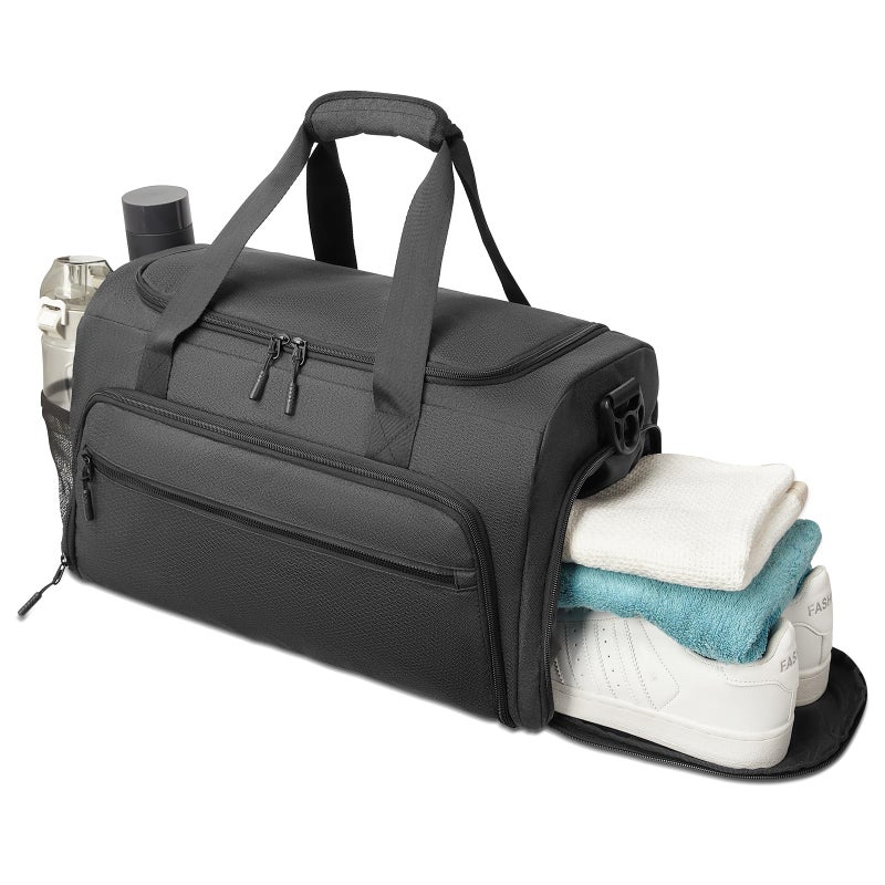 SOAEON Gym Bag for Men Women, Small Fitness Workout Sports Duffle Bag with Wet Pocket & Shoes Compartment, Water Resistant Overnight Weekender Duffel Bag in Light Black - Image 1