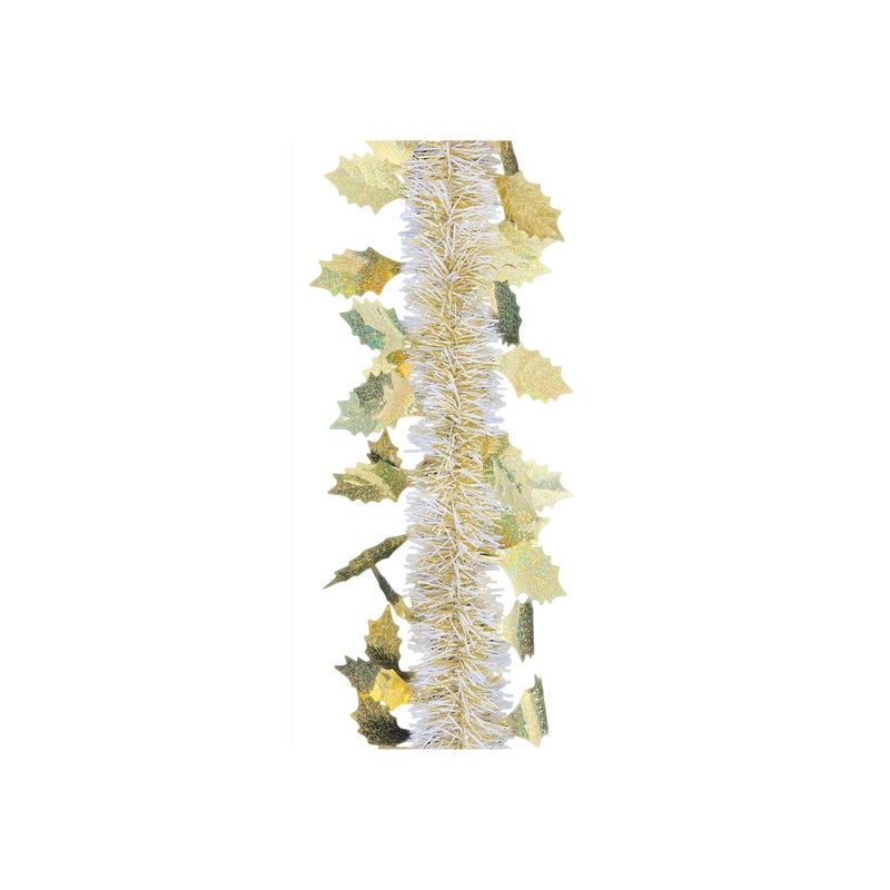CHRISTMAS MAGIC Tinsel Garland with Leaves White/Gold 6x200cm