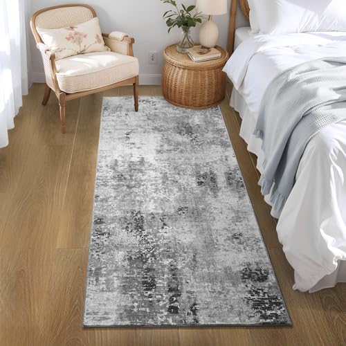 Ompaa Non Slip, Washable, Soft Abstract Long Carpet Runner Rug with Rubber Backing for Hallways, Kitchen, Bedroom, Bathroom, Entryway, Grey, 2x6 ft - Image 4