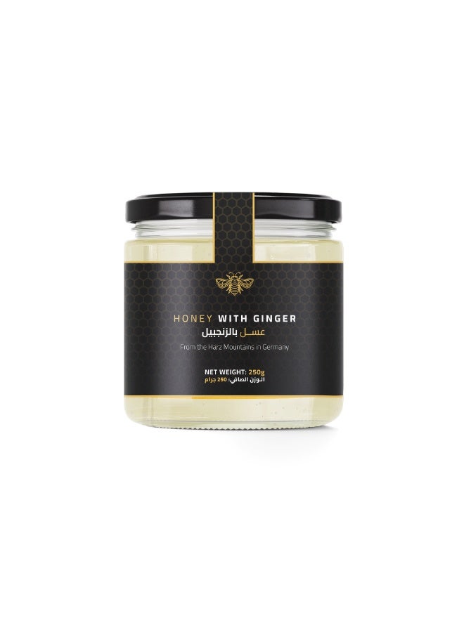 Honey with Ginger 250g – Raw German Blossom Honey with Natural Ground Ginger – Rich in Antioxidants, Digestive Support & Immune Booster – Pure, Unprocessed & Premium Quality