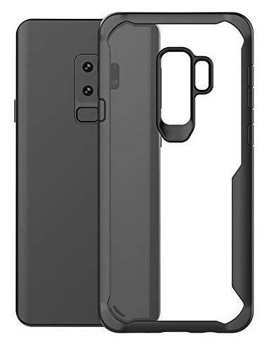 Plus TPU and Plastic Bumper Case with Clear Back Hard Panel Protective Case Cover for Samsung Galaxy S9+ (S9Plus), Black - Image 1