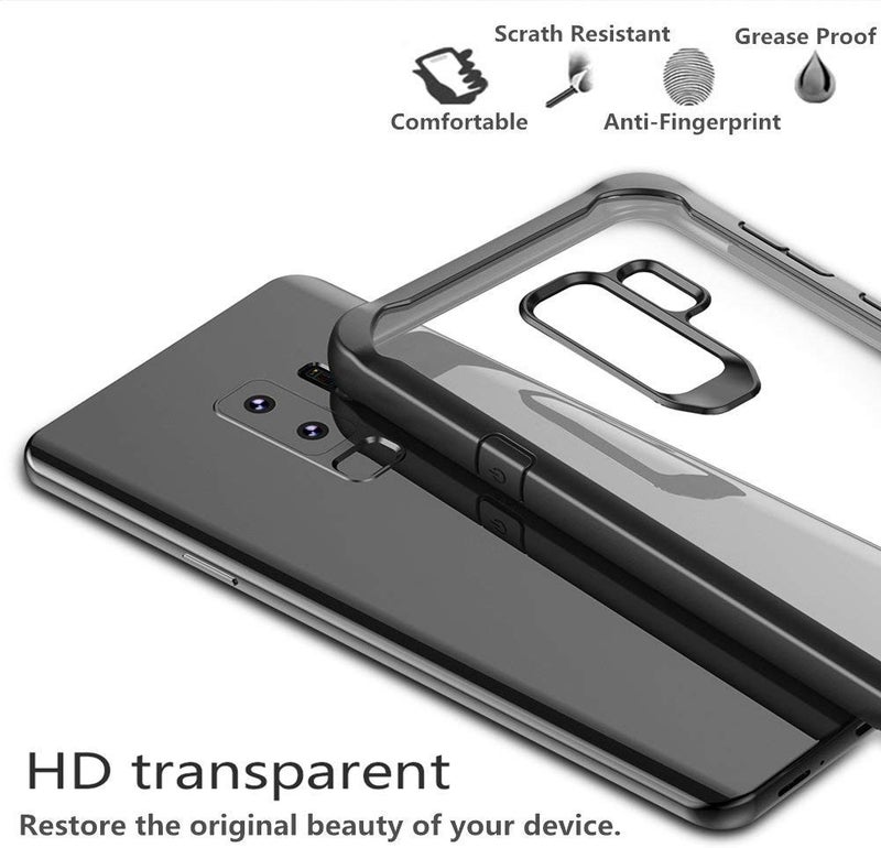 Plus TPU and Plastic Bumper Case with Clear Back Hard Panel Protective Case Cover for Samsung Galaxy S9+ (S9Plus), Black - Image 2