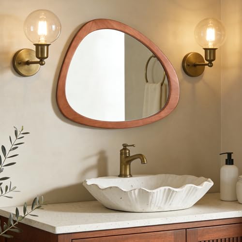 WallBeyond Asymmetrical Mirror, Irregular Wall Mirror for Bathroom, Bedroom, Living Room, Entryway, Hall - Walnut Wood Framed 23" H x 19" W - Image 2