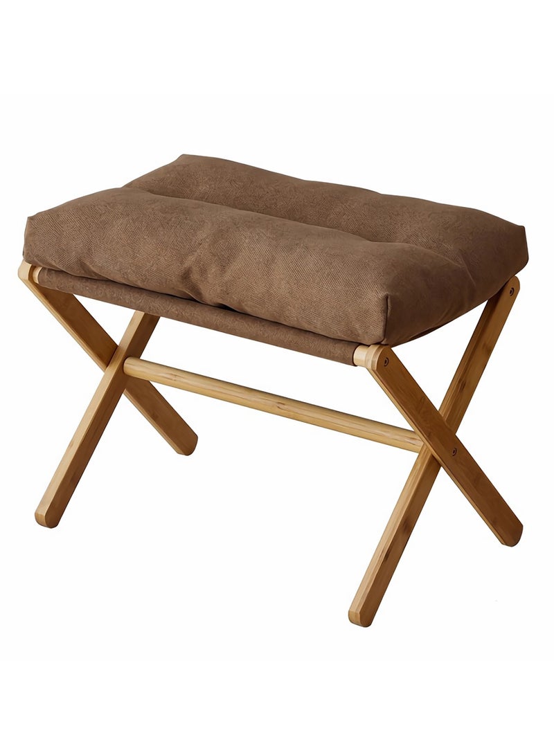 Solerconm Fluffy Ottoman Footrest Stool – Foldable Under-Desk Chair with Removable Cushion, Compact and Comfortable, 54x34x36cm – [Grey/White/Brown]  - Image 3