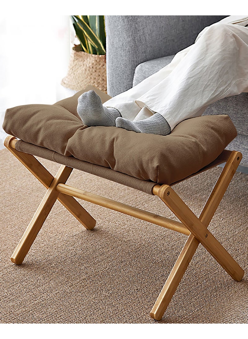 Solerconm Fluffy Ottoman Footrest Stool – Foldable Under-Desk Chair with Removable Cushion, Compact and Comfortable, 54x34x36cm – [Grey/White/Brown]  - Image 2