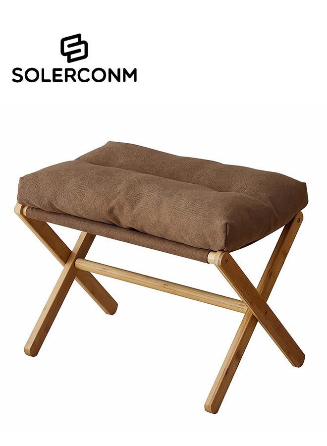 Solerconm Fluffy Ottoman Footrest Stool – Foldable Under-Desk Chair with Removable Cushion, Compact and Comfortable, 54x34x36cm – [Grey/White/Brown]  - Image 1