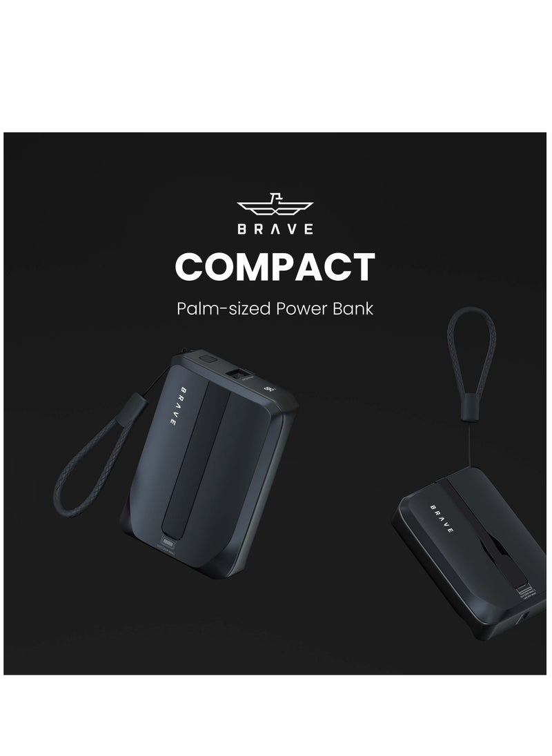 Brave - 10,000mAh Power Bank, 22.5W Fast Charging, Built-in Type-C Cable, Built-in Lightning Cable, PD Charger, QC 3.0, Portable Charger, Slim Power Bank, iPhone Power Bank, Android Power Bank, Portable Charger, Fast Charger, External Battery, USB-C Charger, Travel Charger - Image 1