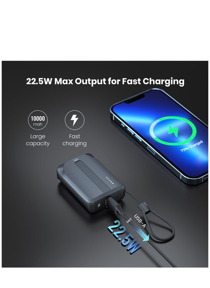 Brave - 10,000mAh Power Bank, 22.5W Fast Charging, Built-in Type-C Cable, Built-in Lightning Cable, PD Charger, QC 3.0, Portable Charger, Slim Power Bank, iPhone Power Bank, Android Power Bank, Portable Charger, Fast Charger, External Battery, USB-C Charger, Travel Charger - Image 1