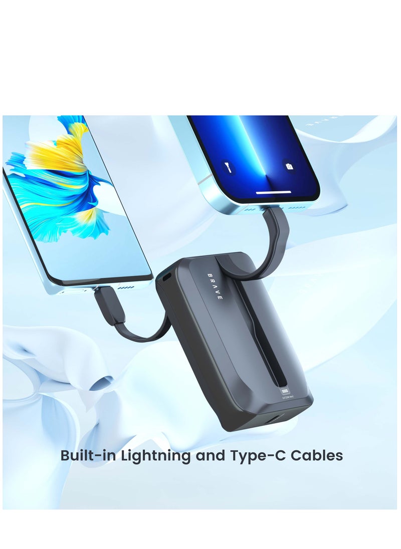 Brave - 10,000mAh Power Bank, 22.5W Fast Charging, Built-in Type-C Cable, Built-in Lightning Cable, PD Charger, QC 3.0, Portable Charger, Slim Power Bank, iPhone Power Bank, Android Power Bank, Portable Charger, Fast Charger, External Battery, USB-C Charger, Travel Charger - Image 1