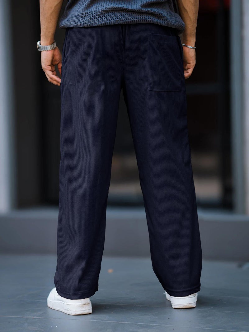 SWADESI STUFF Men's Corduroy Trousers – Mid-Rise Straight Fit Pants with Self Design | Premium Cotton Corduroy | Lasting Color | Comfortable 280 GSM Fabric (in, Alpha, 2XL, Standard, Blue) - Image 2