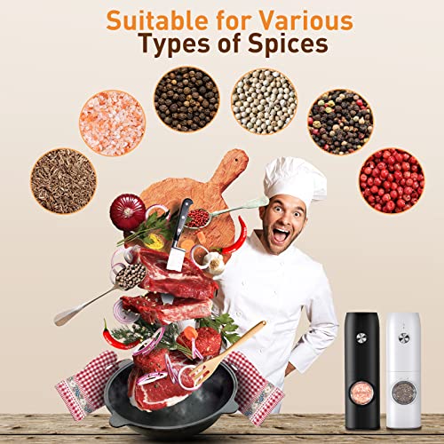 FRTONYI Electric Salt and Pepper Grinder Set, Rechargeable Automatic Pepper Mill Grinder with LED Light, Adjustable Coarseness shakers, One-Hand Operation for Kitchen(2 Pack,Black+Black) - Image 5