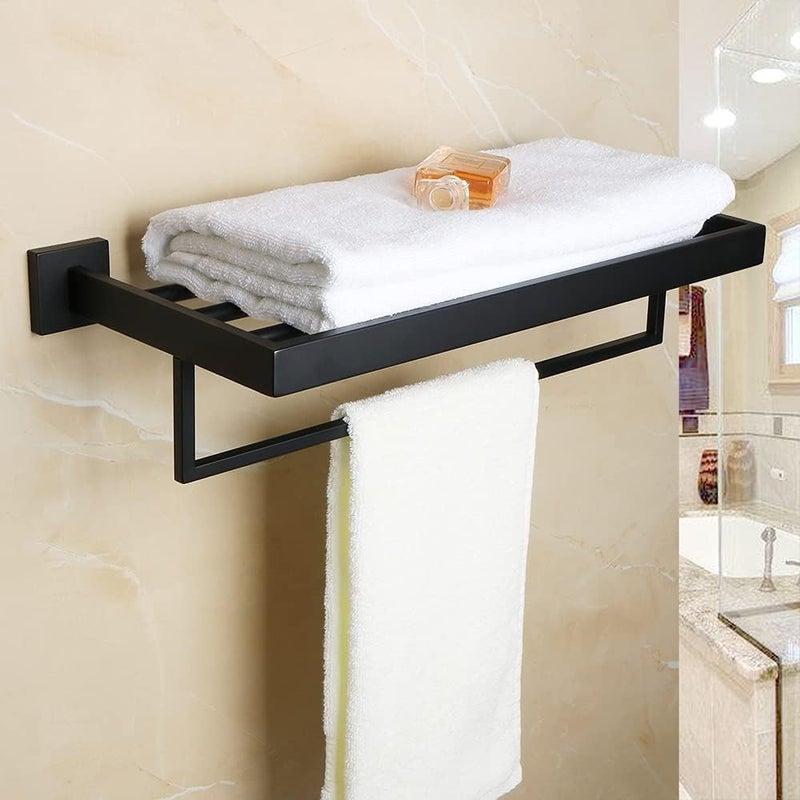 LUXIUR Bathroom Hangers for Clothes, Stainless Steel Bathroom Rack, Towel Holder in Bathroom, Shelf Stand with Sleek Matte Black Finish - Image 1