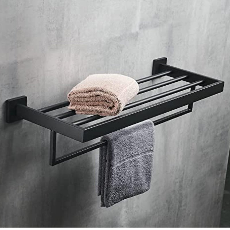 LUXIUR Bathroom Hangers for Clothes, Stainless Steel Bathroom Rack, Towel Holder in Bathroom, Shelf Stand with Sleek Matte Black Finish - Image 5