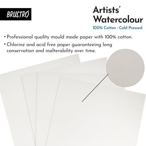 BRUSTRO Artist 100% Cotton Watercolour Paper Pad Cold Pressed 300 GSM A4-12 Sheets | Ideal for Professional Drawing, Painting, Dry & Wet, Fine Art Students - Image 4