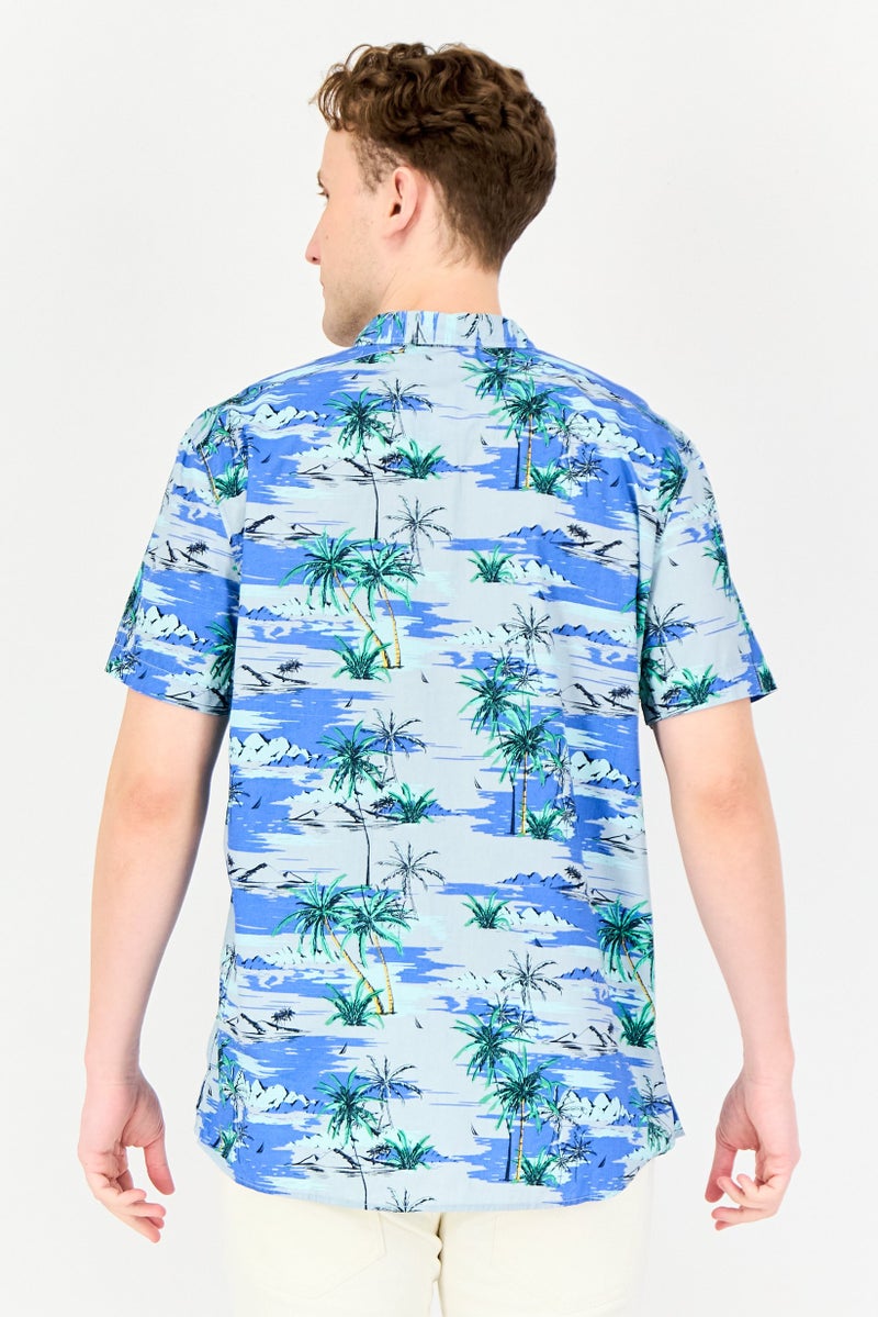 NAUTICA قميص رجالي بقصة عادية بأكمام قصيرة بطبعة شاملة، متعدد الألوان - Image 3
