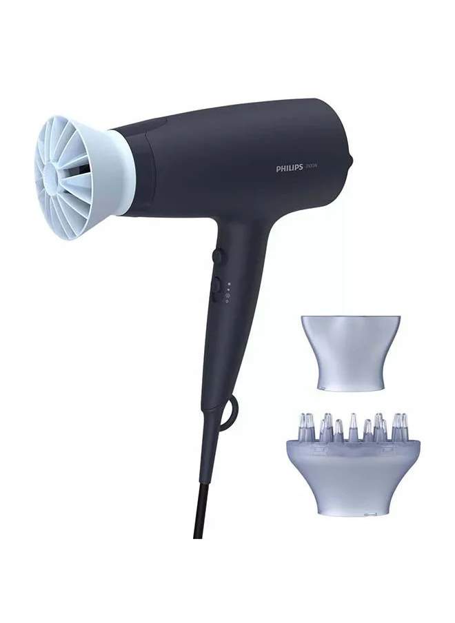 Philips Hair Dryer 3000, 1600W, DC motor, 3 heat/speed settings with cool setting, ThermoProtect Attachment, Styling nozzle, no ions, easy storage hook, 1.8m cord